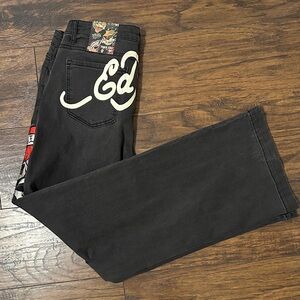 Ed Hardy Faded Black Women’s Wide Leg  Jeans